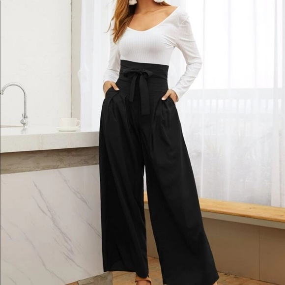 Pants - Boho belted high waisted wide leg pants